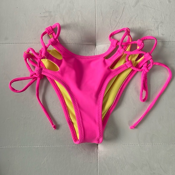 Nwt Barbie pink side tie swim boy shorts ultra tiny skimpy low rise scrunch butt - Picture 3 of 8